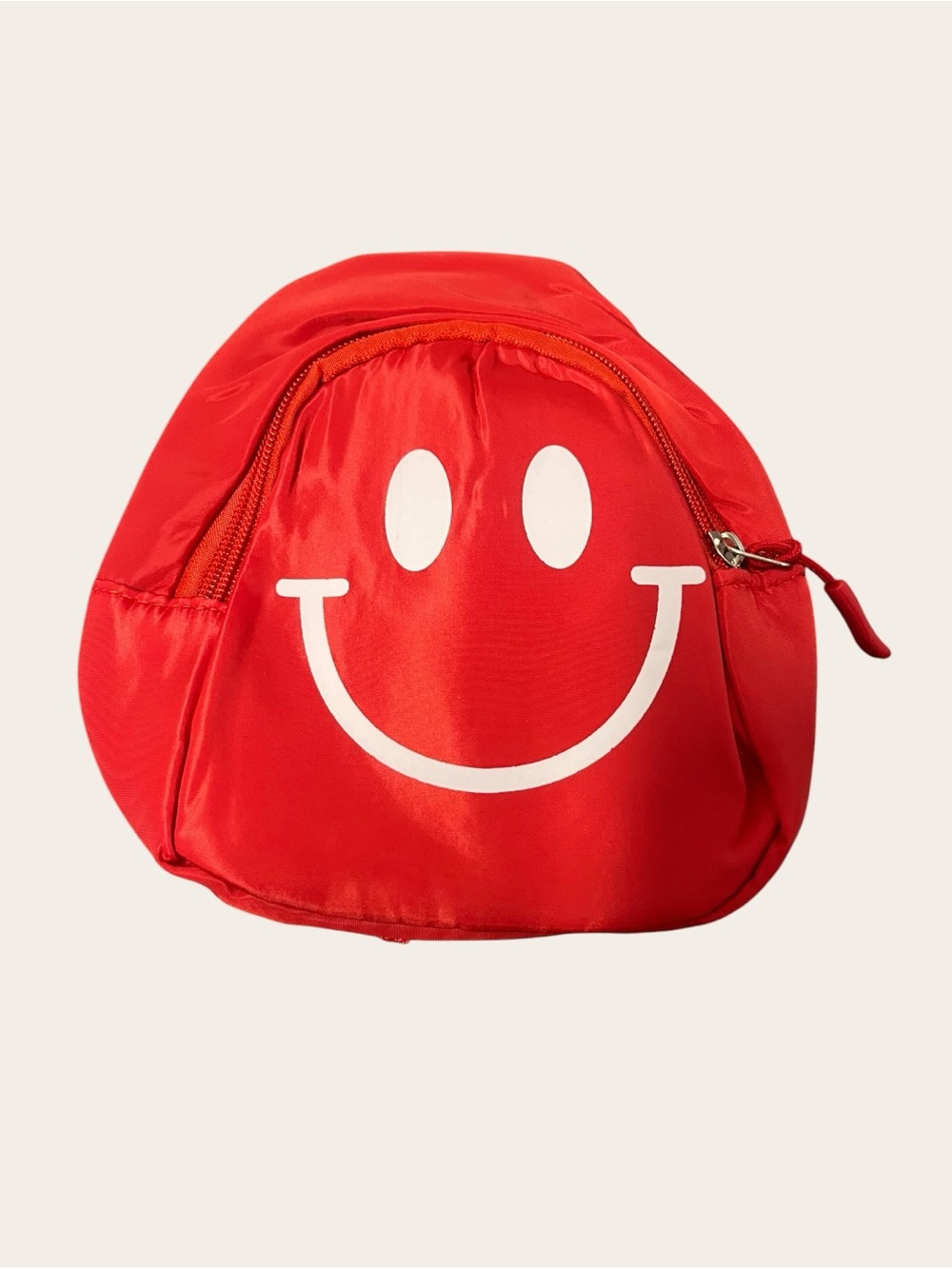 MINI Backpack Red Smiley Face Zip Closure Nylon Travel Bag